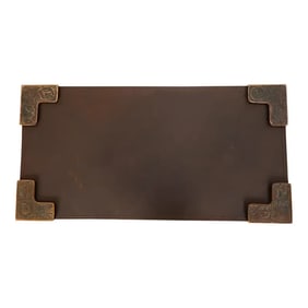 Tiffany Studios New York Zodiac Bronze Blotter Corners With Leather Desk Blotter