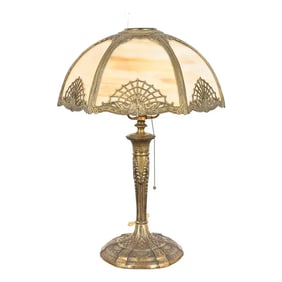 Antique Art Nouveau Slag Glass Table Lamp in the Manner of Handel, Circa 1920s
