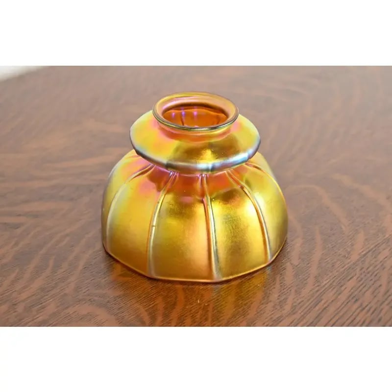 Tiffany Studios New York Bronze Harp Favrile Iridescent Art Glass Desk Lamp - 8