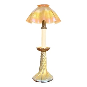 Louis Comfort Tiffany Favrile Iridescent Art Glass Candle Lamp