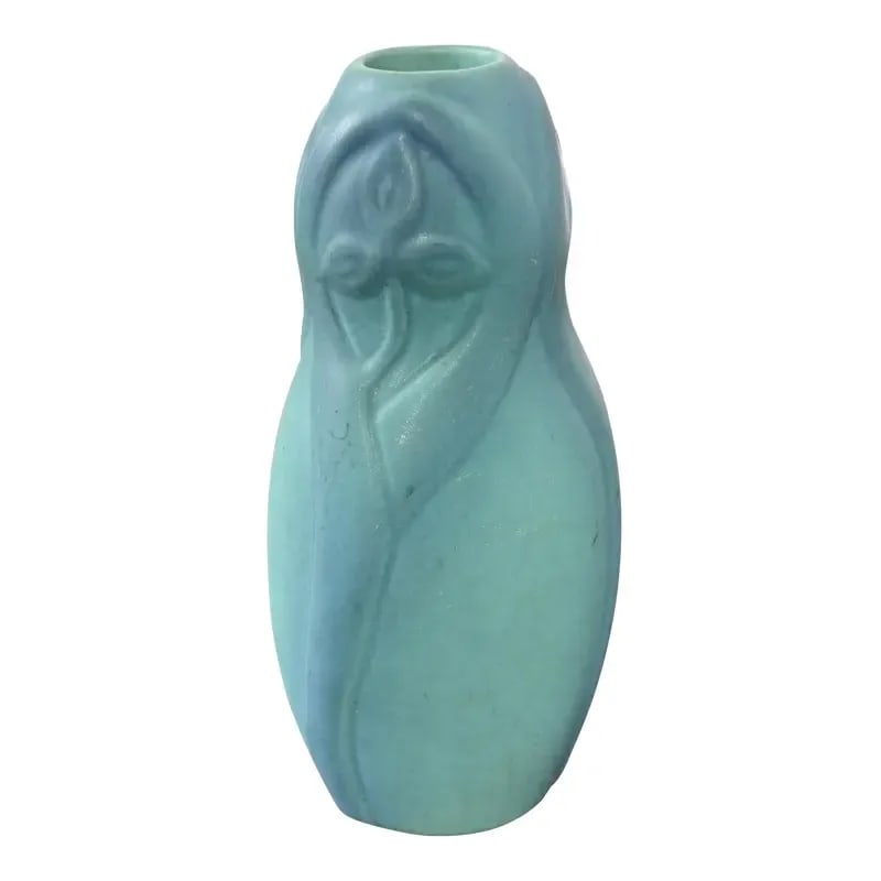 Van Briggle Arts & Crafts Turquoise Glazed Ceramic Vase With Floral Motif (1 of 12)