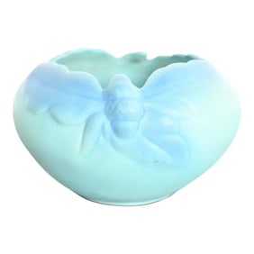 Van Briggle Arts & Crafts Turquoise Glazed Ceramic Bowl With Oak Leaf and Acorn Motif