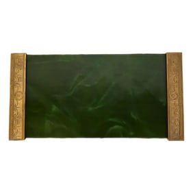 Tiffany Studios New York "Adam" Bronze Doré Blotter Ends With Leather Desk Blotter