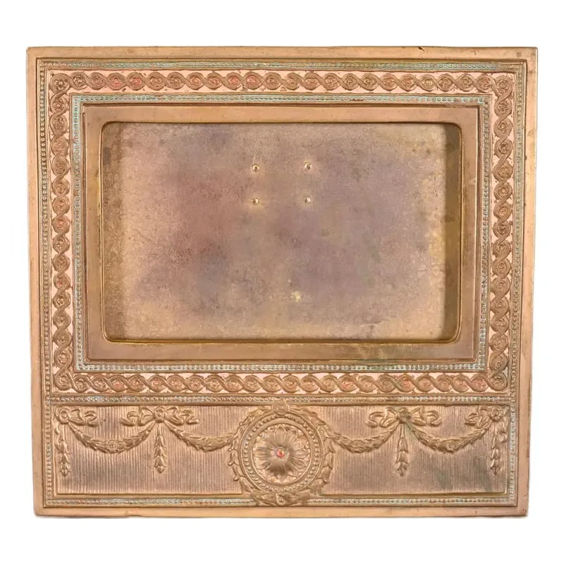 Tiffany Studios New York Adam Bronze Doré and Enamel Desk Calendar Frame or Picture Frame (1 of 12)