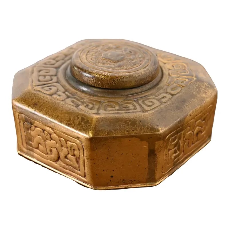 Tiffany Studios New York Zodiac Bronze Doré Inkwell (1 of 12)