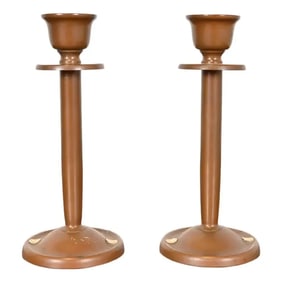 Benedict Studios Arts & Crafts Bronze Candlesticks, Circa 1910
