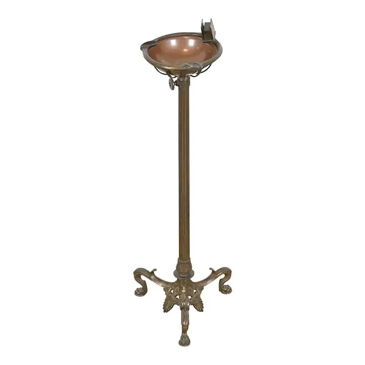 Tiffany Studios New York Art Deco Sculpted Bronze Floor Standing Ash Tray: A gorgeous Art Deco period sculpted bronze ash stand By Tiffany Studios New York, USA, Early 20th Century Measures: 9"W x 8.5"D x 28"H; Extends up to 40.75"H. Good original vintage condition, with bea