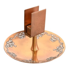 Heintz Arts & Crafts Sterling Silver on Bronze Ashtray With Match Box Holder