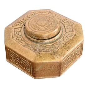 Tiffany Studios New York Zodiac Bronze Doré Inkwell