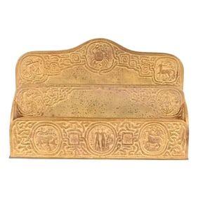Tiffany Studios New York Zodiac Pattern Bronze Doré Letter Rack