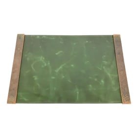 Early 20th Century Tiffany Studios New York Zodiac Bronze Blotter Ends With Leather Desk Pad