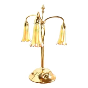 Tiffany Studios New York Gilt Bronze Three-Light Lily Table Lamp