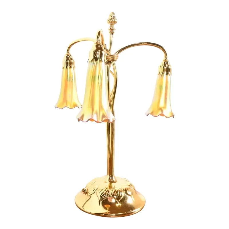 Tiffany Studios New York Gilt Bronze Three-Light Lily Table Lamp (1 of 12)