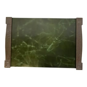 Tiffany Studios New York Modeled Greek Key Bronze Blotter Ends With Leather Desk Blotter