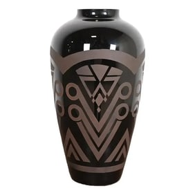 VerMer France Art Deco Large Frosted Black Opaline Glass Vase, 1930s