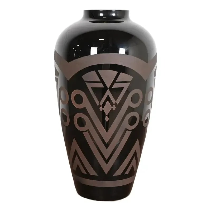 VerMer France Art Deco Large Frosted Black Opaline Glass Vase, 1930s (1 of 11)