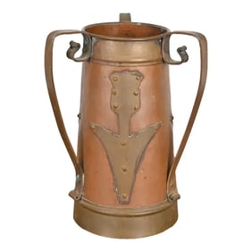 Antique Stickley Brothers Arts & Crafts Three-Handled Large Copper Vase