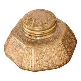 Tiffany Studios New York Zodiac Bronze Doré Large Inkwell