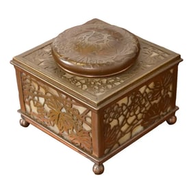 Tiffany Studios New York Grapevine Bronze and Slag Glass Inkwell
