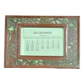 Tiffany Studios New York Grapevine Bronze and Slag Glass Desk Calendar Frame or Picture Frame