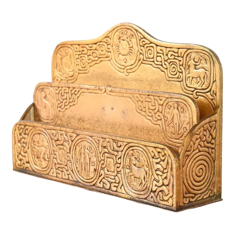 Tiffany Studios New York 'Zodiac' Bronze Doré Letter Rack (1 of 13)