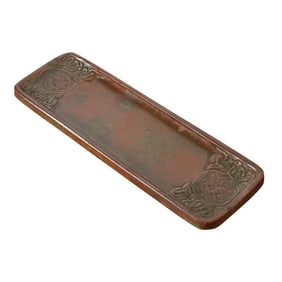 Tiffany Studios New York Zodiac Patinated Bronze Pen Tray, Circa 1910