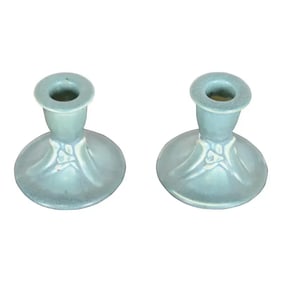 Rookwood Pottery Arts & Crafts Glazed Ceramic Candlesticks, 1946