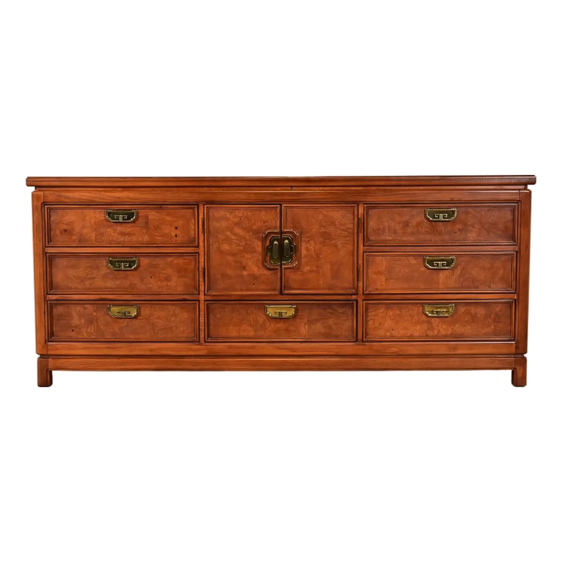 Thomasville Mid-Century Hollywood Regency Chinoiserie Burl Wood Long Dresser or Credenza (1 of 15)