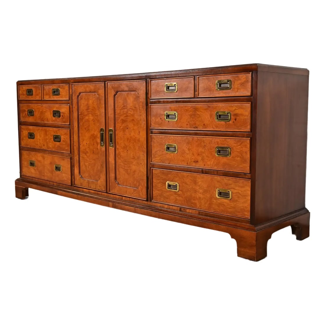 Century Furniture Mid-Century Hollywood Regency Campaign Burl Wood Triple Dresser or Credenza (1 of 13)