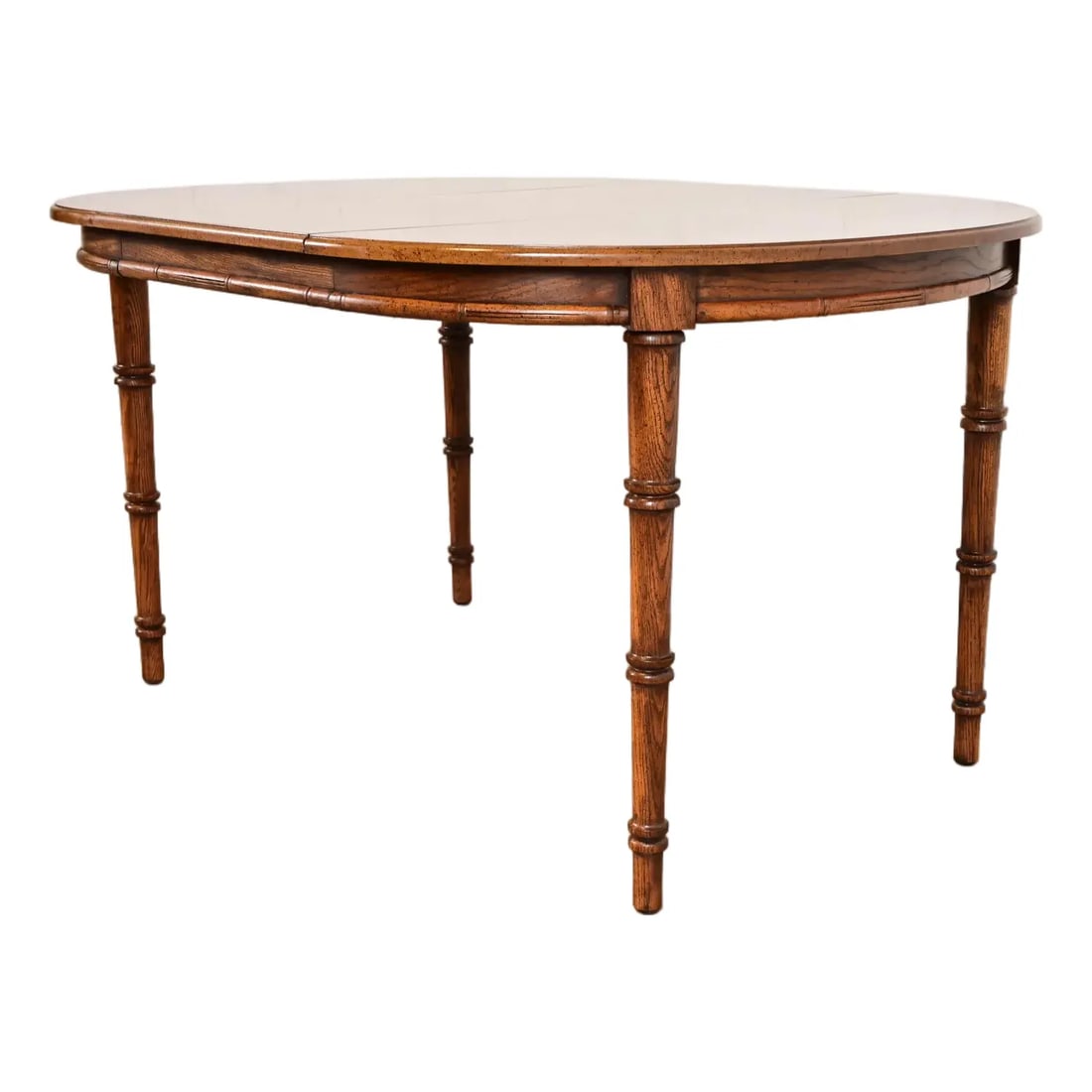 Baker Furniture Style Mid-Century Hollywood Regency Faux Bamboo Carved Walnut Dining Table (1 of 13)