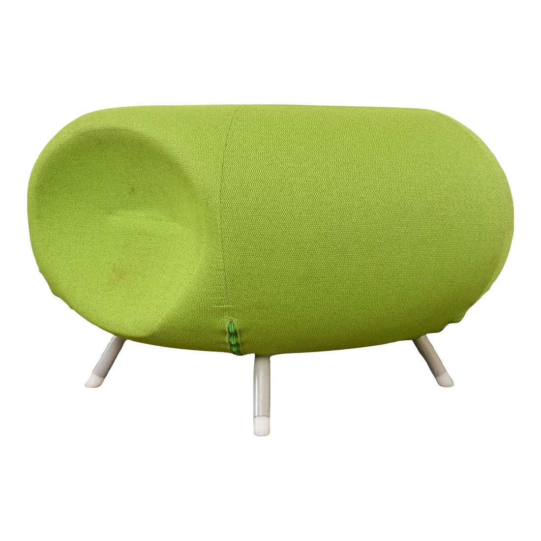 Modern Pebble Scalloped Stool or Ottoman by Allermuir: A gorgeous Mid-Century Modern style "Pebble" scalloped stool or ottoman In the manner of Knoll or Herman Miller By Allermuir USA, 2017 Tubular steel legs, with original light green upholstery. Measure