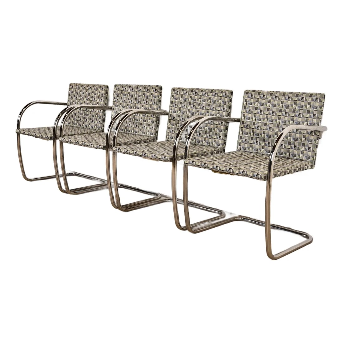 Mies Van Der Rohe for Knoll Chrome Brno Chairs, Set of Four: An exceptional set of four Mid-Century Modern Brno tubular club or lounge chairs Designed by Ludwig Mies van der Rohe in 1930 for the Tugendhat House Produced by Knoll USA, Late 20th Century Cantileve