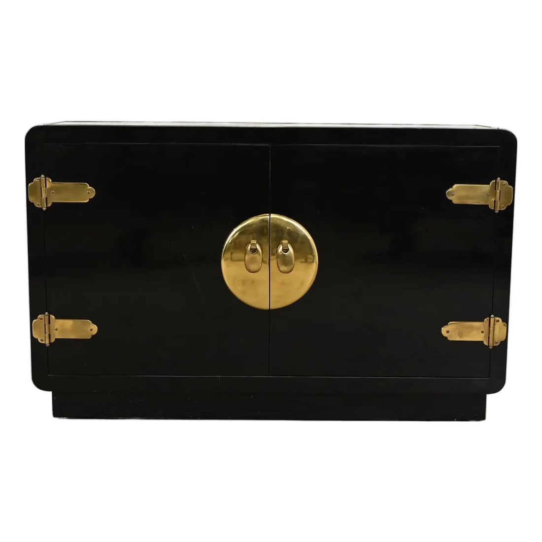 Mastercraft Mid-Century Hollywood Regency Black Lacquer and Brass Bar Cabinet, 1970s (1 of 12)