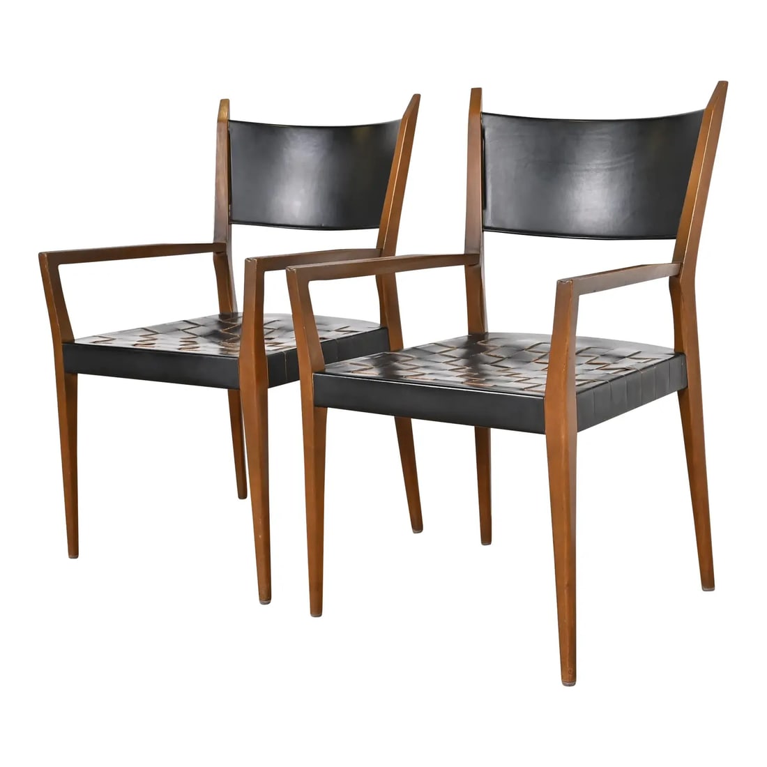 Paul McCobb for Directional Irwin Collection Mahogany and Woven Leather Armchairs, Pair (1 of 12)