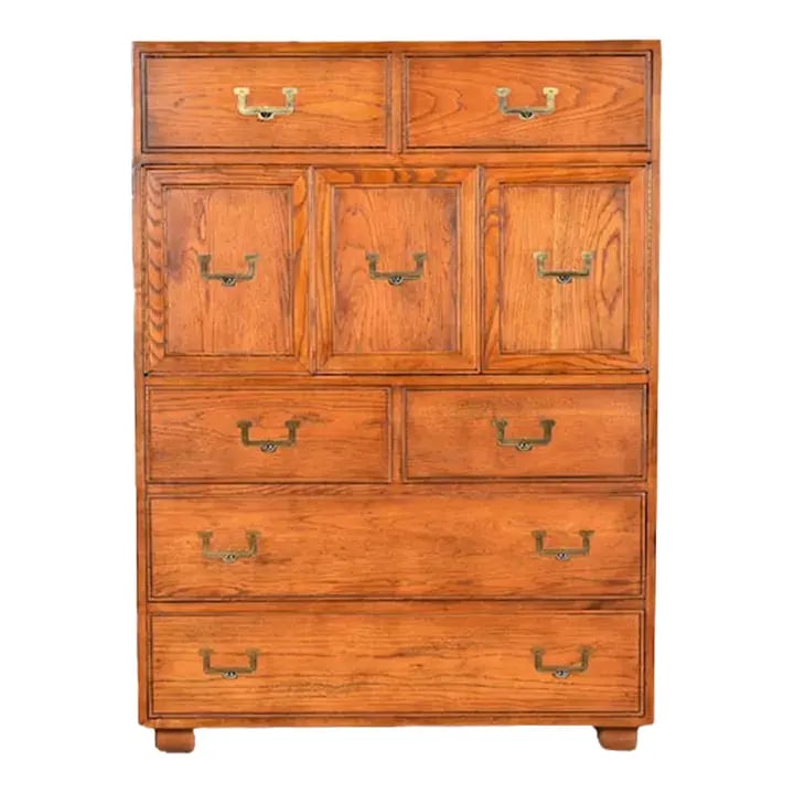 Henredon Mid-Century Modern Campaign Oak Gentleman's Chest, Circa 1970s (1 of 12)