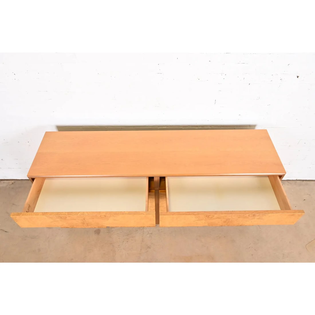 Milo Baughman Style Burl Wood Sideboard, Credenza, or Bar Cabinet, Newly Refinished - 8