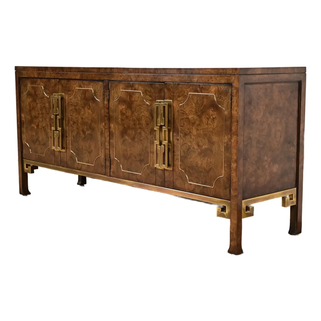 William Doezema for Mastercraft Mid-Century Modern Burl Wood and Brass Greek Key Sideboard Credenza (1 of 13)