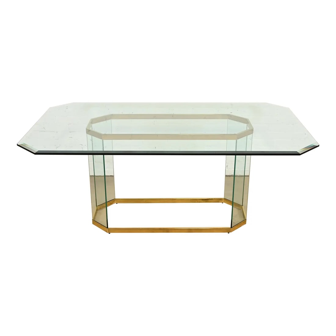 Leon Rosen for Pace Collection Mid-Century Modern Brass and Glass Pedestal Dining Table, 1970s (1 of 11)