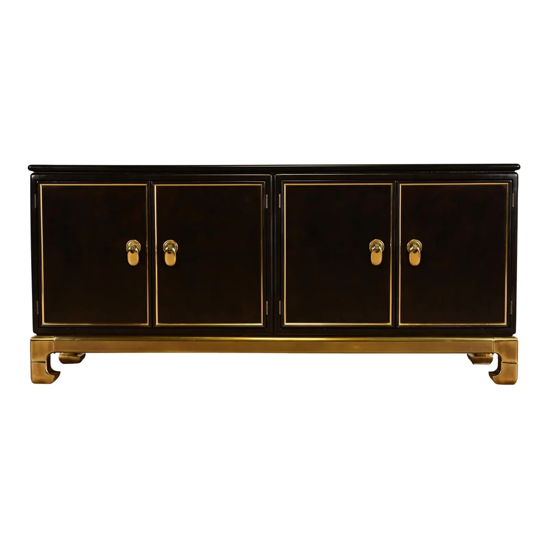 Mastercraft Hollywood Regency Chinoiserie Lacquered Faux Burl Wood and Brass Sideboard Credenza (1 of 13)