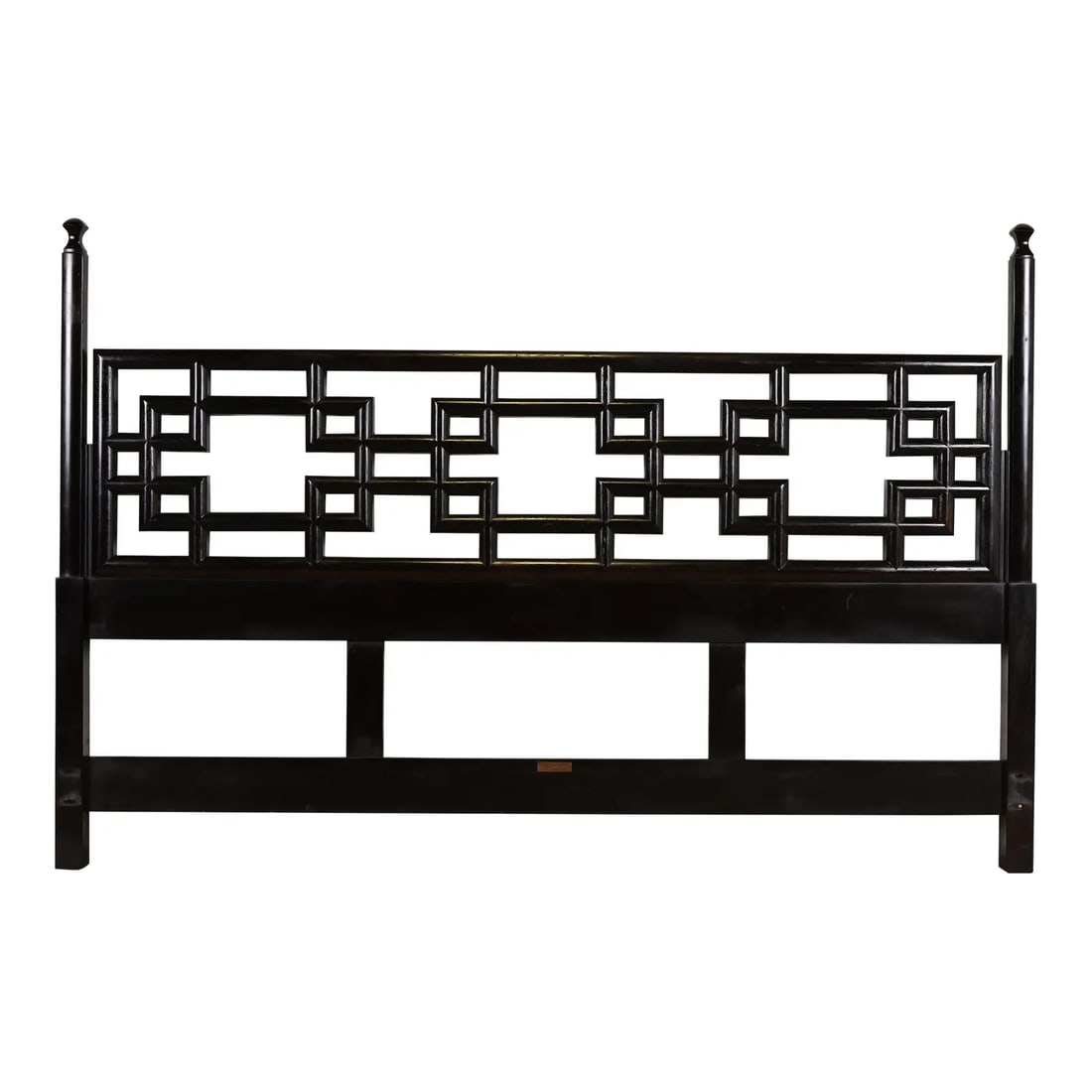 John Widdicomb Mid-Century Hollywood Regency Chinoiserie Black Lacquered King Size Headboard, 1950s (1 of 9)