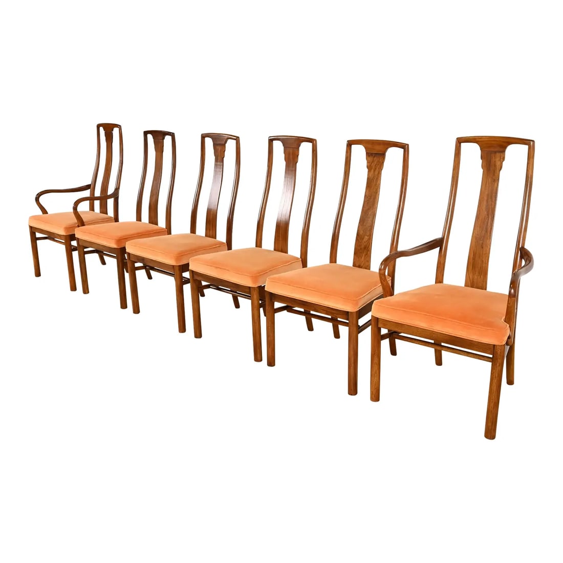 Drexel Heritage Mid-Century Modern Walnut High Back Dining Chairs, Set of Six (1 of 12)