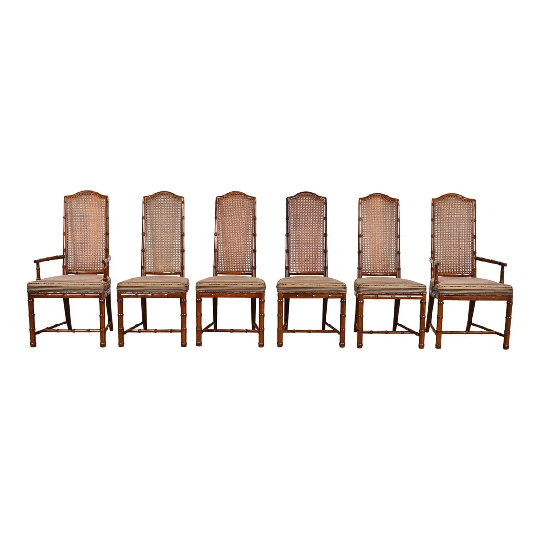 Henredon Mid-Century Hollywood Regency Walnut and Cane Bamboo Form High Back Dining Chairs (1 of 12)