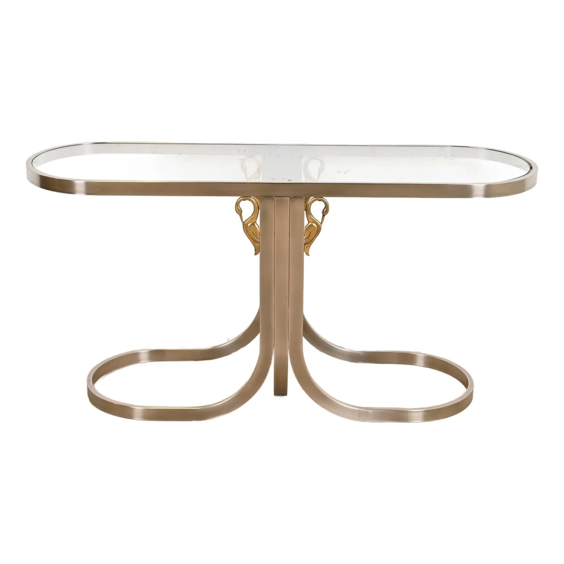 Design Institute America Modern Brushed Steel and Brass Glass Top Swan Console Table (1 of 12)