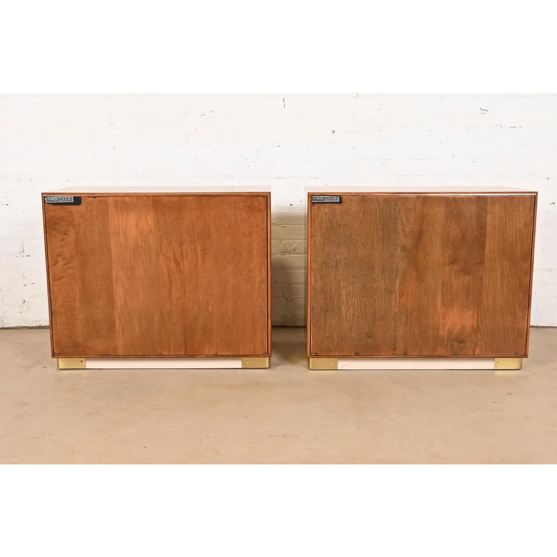Milo Baughman for Thayer Coggin Burl Wood and Brass Bedside Chests, Newly Refinished - 9