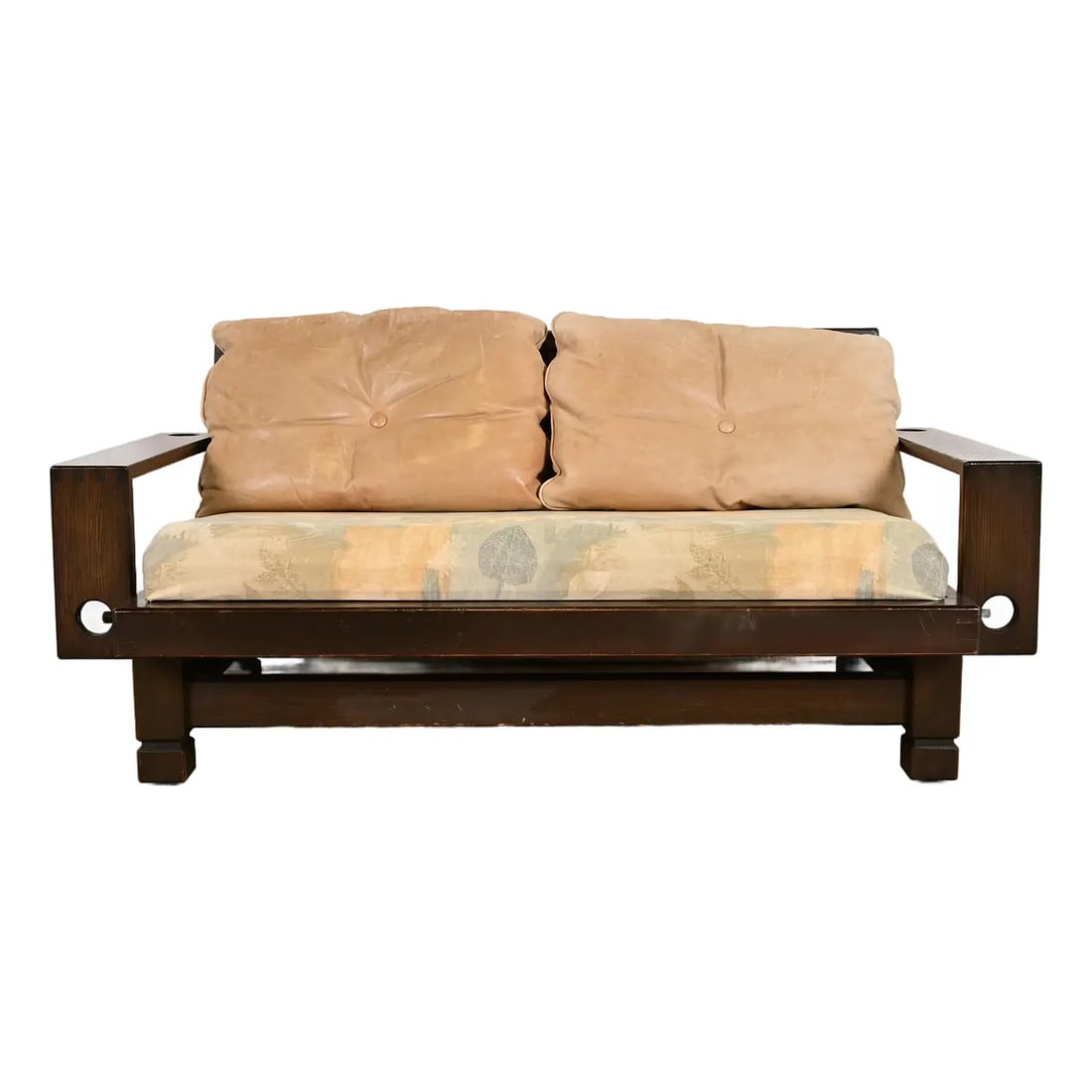 Klaus Rausch Mid-Century Brutalist Geometric Loveseat, 1960s: A rare Mid-Century Modern Brutalist geometric loveseat or settee By Klaus Rausch for Rausch Collection, "St. Moritz" Line Germany, Circa 1960s Gorgeous hemlock wood frame, with upholstered seat cushio