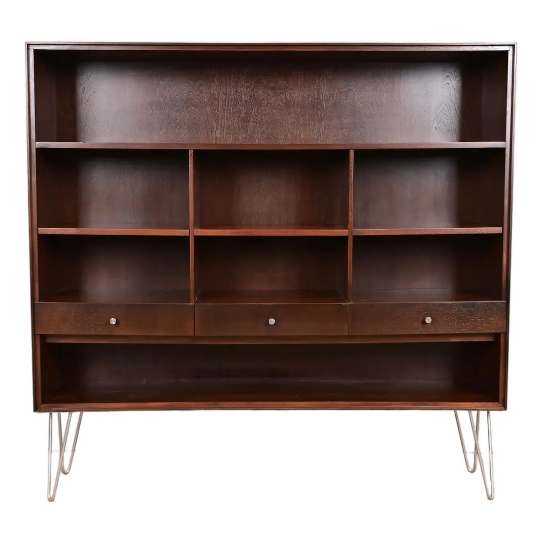 1960s Paul McCobb Mid-Century Modern Walnut Bookcase on Hairpin Legs, Newly Refinished (1 of 14)