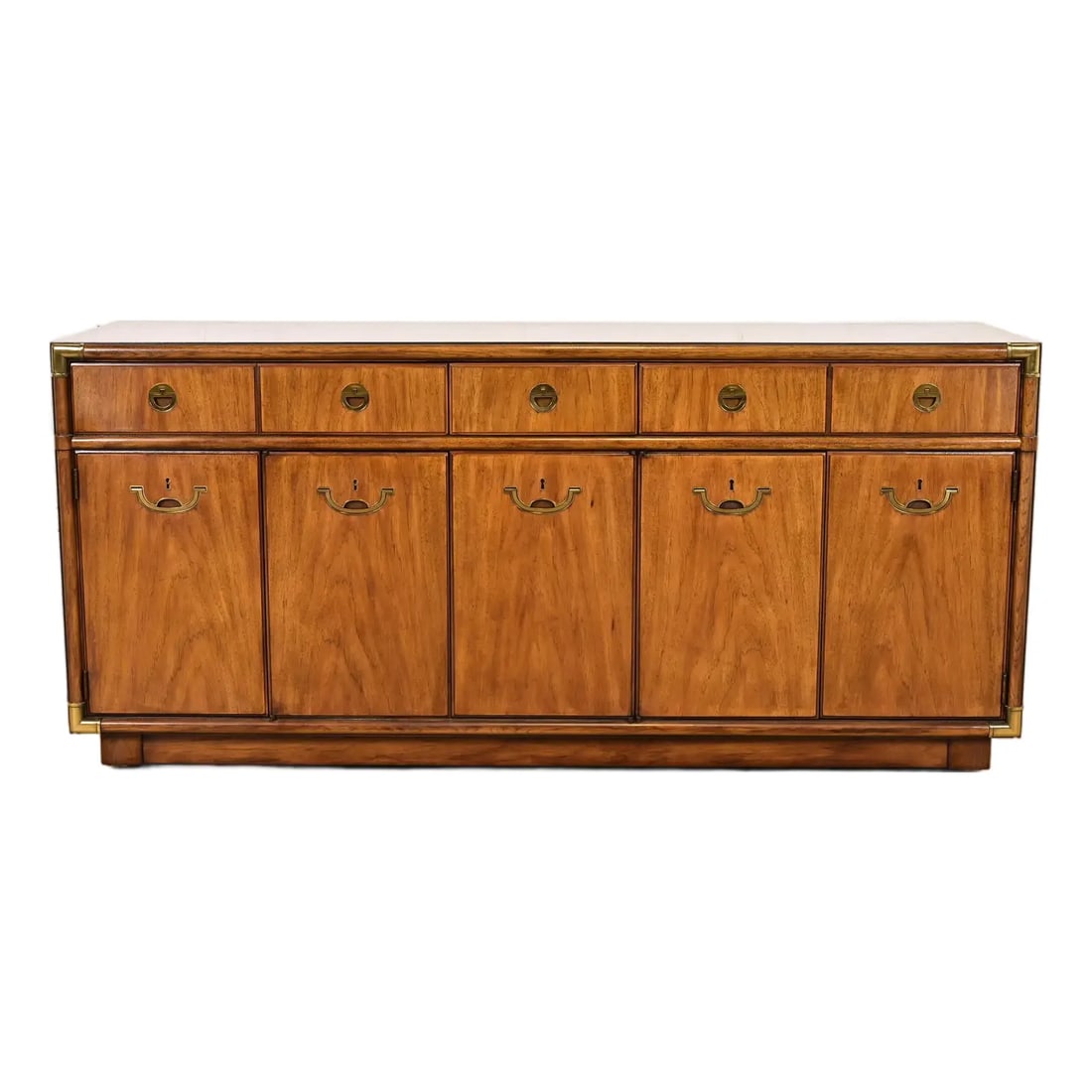 Drexel Heritage Hollywood Regency Campaign Walnut Sideboard Credenza, Circa 1970s (1 of 16)