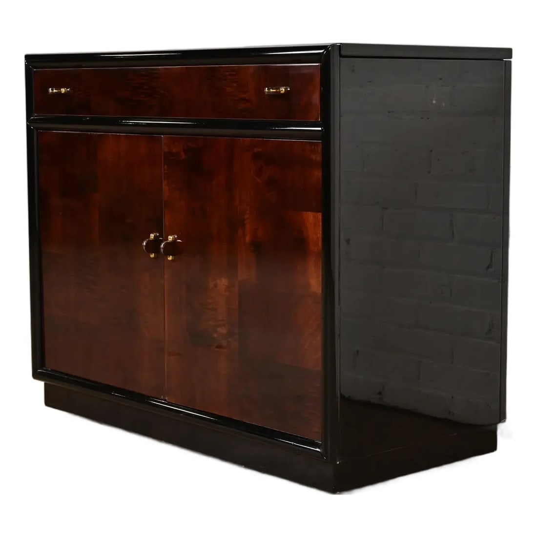 1980s Milo Baughman Style Modern Art Deco Burl Wood Bar Cabinet by Henredon (1 of 16)