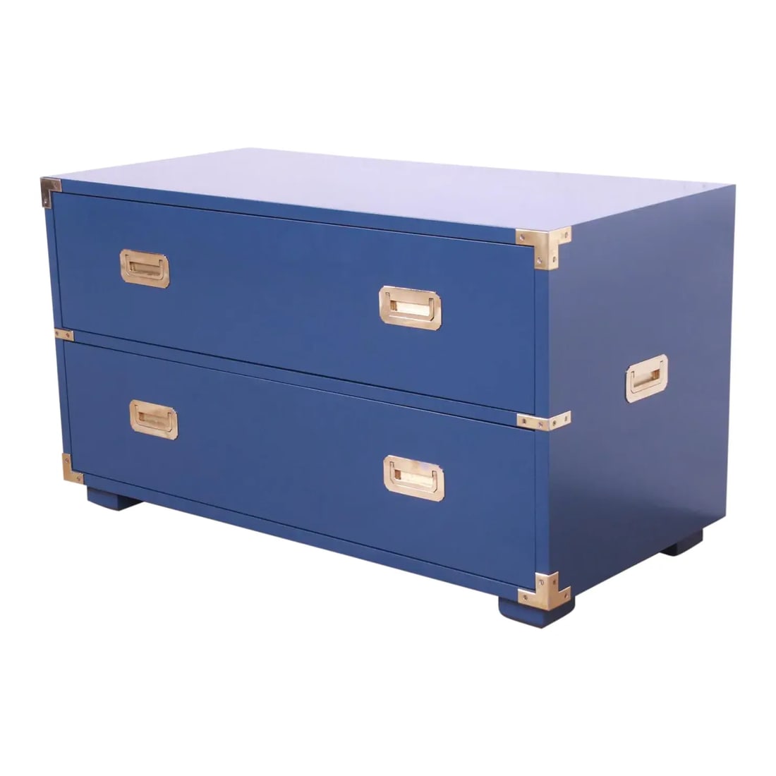 Henredon Mid-Century Hollywood Regency Campaign Style Blue Lacquered Chest of Drawers (1 of 13)