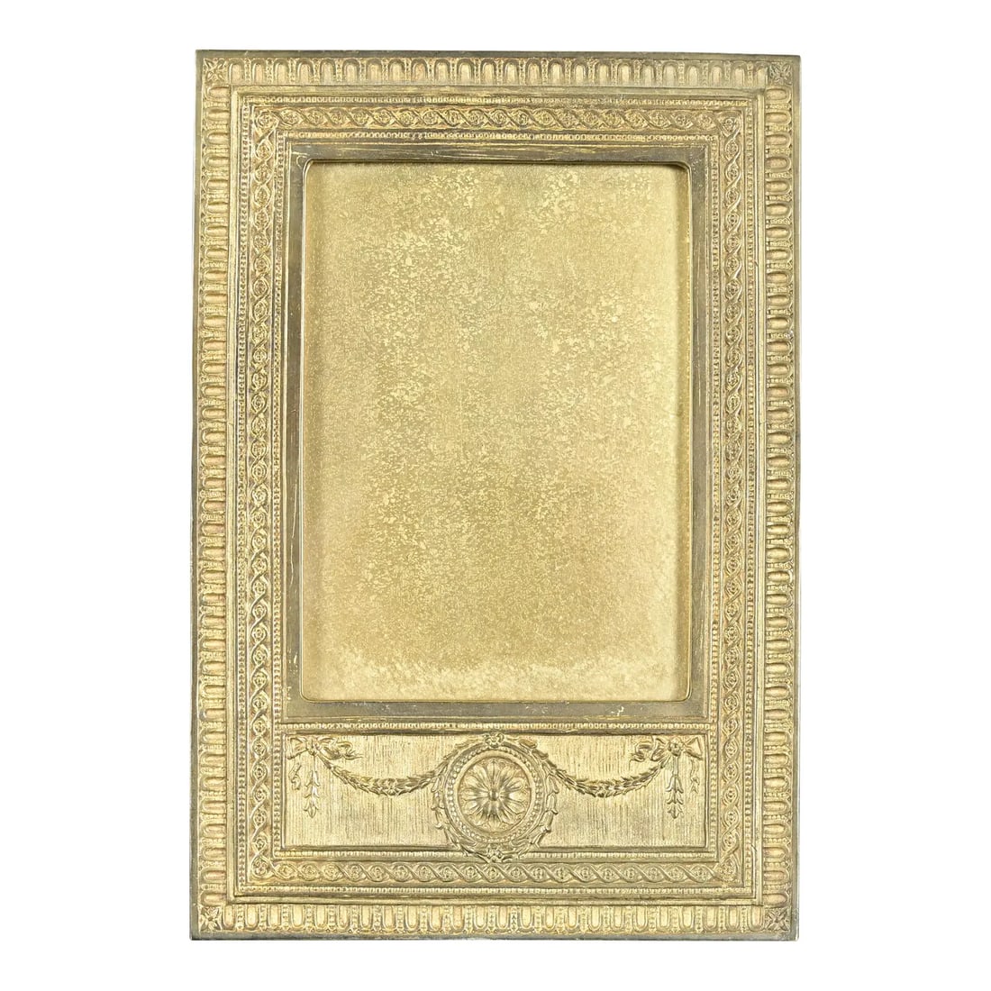 Tiffany Studios New York Adam Pattern Bronze Doré Picture Frame: A gorgeous antique gilt bronze Neoclassical or Adam style picture frame By Tiffany Studios (signed to the back) New York, USA, Early 20th Century Measures: 6.5"W x 4"D x 9.25"H Very good original vint